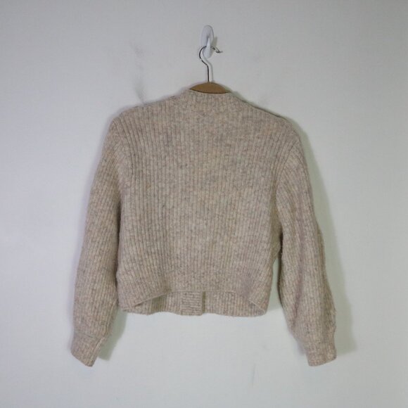 & Other Stories Alpaca Wool Cropped Cardigan Sweater Womens XS Oatmeal Cableknit - Picture 7 of 7